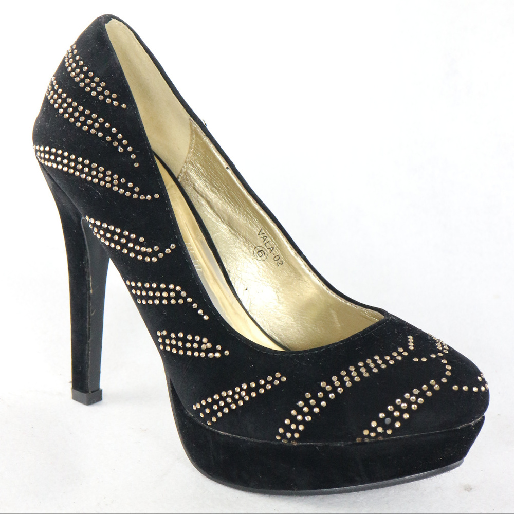 New STORY Black/Gold Sequin Pattern Platform Heels